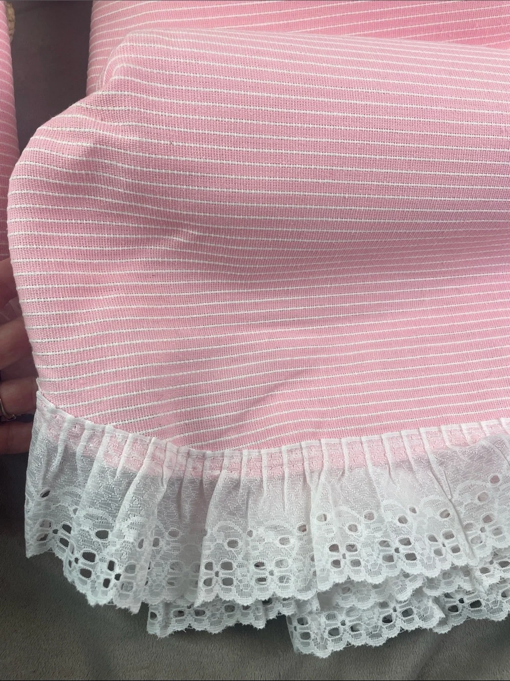 Montgomery Ward Sugar Stripe Queen Size Blush Pink Lace Trim